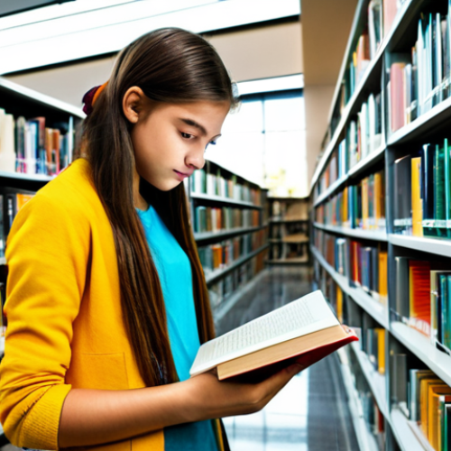 **

A teenage girl in a modest, colorful outfit, reading a book in a vibrant, modern library filled with natural light. The scene should convey a sense of curiosity and learning.  Focus on her expressive face and the details of the book cover. Add "safe for work," "appropriate content," "fully clothed," "professional," "modest," "perfect anatomy," and "natural proportions."

**